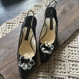 Custom Craft Holt Renfrew Vintage Black Sling Back Leather Pumps 8.5